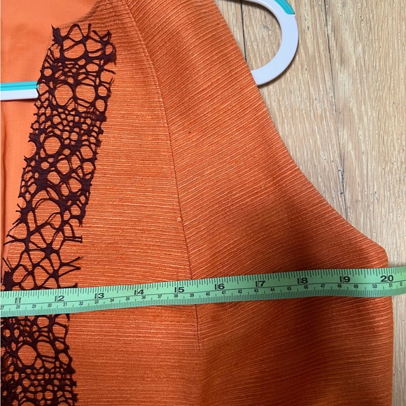 RARE Vintage Akris Punto silk orange knee-length pleated flared dress lace - Picture 8 of 12